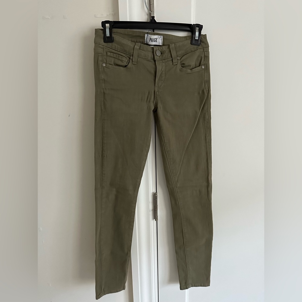 paige skinny jeans army green size 24
